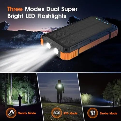 Solar Power Bank,49800mAh Wireless Portable Phone Charger with Built-in 4 Cables,22.5W Fast Charging External Battery Pack PD 3.0 USB-C In/Output for iPhone,iPad,Android,Perfect for Camping, Hiking 7