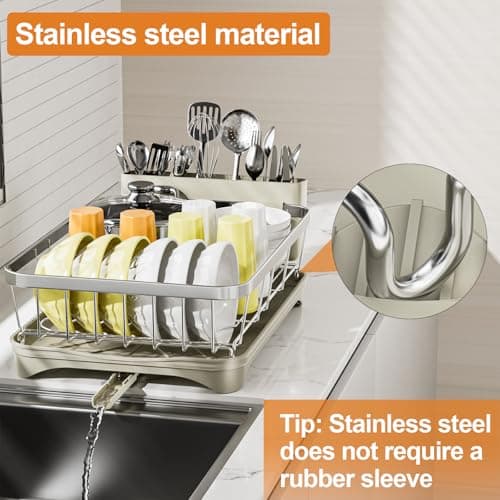 arshray Stainless Steel Dish Drying Rack – 304 Grade Dish Racks for Kitchen Counter with Utensil Holder & Adjustable Spout, Space-Saving Organizer, 16.5" x 11.8" x 5.3" Grey 6