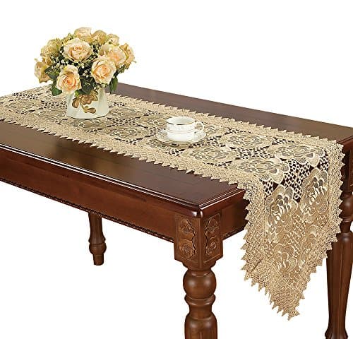 Simhomsen Small Beige Table Runners Dresser Scarves Embroidered Rose Flowers 16 × 36 Inch