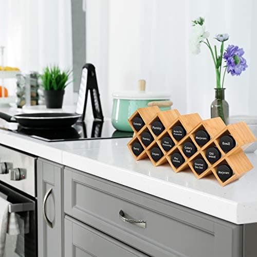 Phyllia Bamboo Spice Rack Organizer 4-Tier Countertop Organiser, Criss-Cross Kitchen cabinet Free-Standing Countertop Storage shelf Fit for Spice Jar, Can, Bottle (Jars Not Include) 7