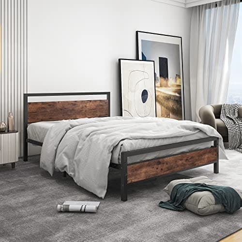 BOFENG Full Size Bed Frame with Wood Headboard,Heavy Duty Platform Bed Frame Full with Storage No Box Spring Needed,Reinforced Steel Slats Support,Mattress Foundation,Rustic Brown