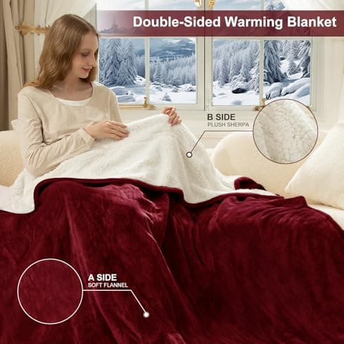 FVERWAG Queen Size Electric Blanket for Bed - 84" x 90" Dual Control Heated Blanket with 10 Hrs Auto Off, 5 Heating Levels, Over-Heat Protection, Washable Flannel Sherpa Heating Blankets, Red 6