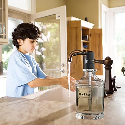 GLADPURE 2 Pack Soap Dispenser, 18 Oz Antique Design Thick Glass Hand Dispensers; with 304 Rust Proof Stainless Steel Pump, 6Pcs Clear Stickers, for Kitchen, Bathroom- Black 7