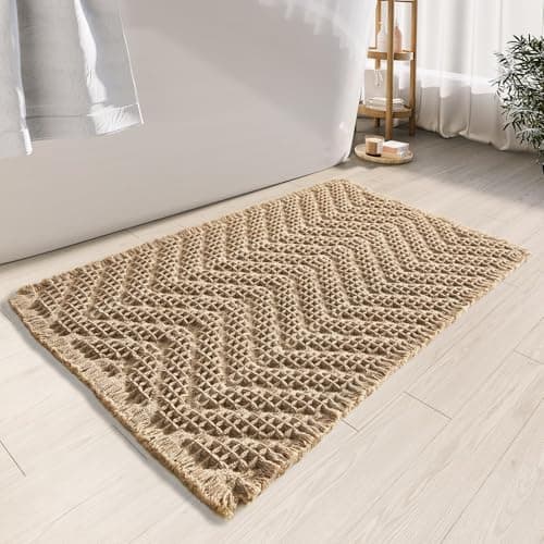 BULULOM Bathroom Floor Mat,Boho Bath Rug,Super Absorbent Bath Mat,Bathroom Rugs Non Slip Washable, Quick Dry Shower Mats, Ultra Soft Bath Mat Towel,Brown,18"*30"