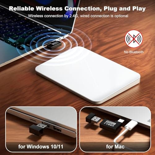 Polarmeta Wireless Trackpad for Mac & Windows with 2.4G USB, 7.5” Glass Surface Touchpad High Precision Multi-Gesture Control, Rechargeable & Portable Track Pad for Computer, MacBook, iMac, Laptop, PC 5