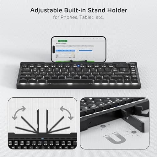 RK ROYAL KLUDGE F68 60% Foldable Low Profile Mechanical Keyboard, Wireless Mechanical Keyboard with Aluminum Body, Built-in Stand Holder, White Backlit, 68 Keys 6