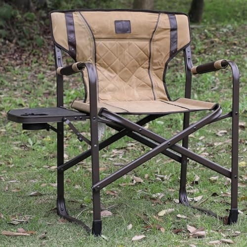TR Oversized Folding Directors Chairs with Side Table, Portable Heavy Duty Camping Chair for Adults Support 350-lb for Outdoor Picnic Lawn Hunting (Brown) 2