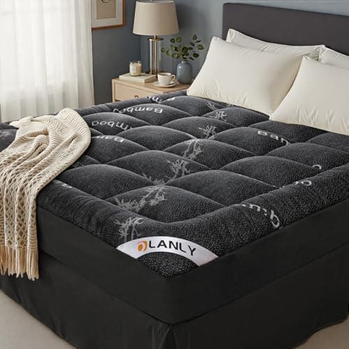 OLANLY King Mattress Topper – Viscose Made from Bamboo, Cooling Soft King Pillow Top Mattress Pad for Back Pain Relief, Plush Down Alternative Fill Bed Topper with Elastic Deep Pocket, Dark Gray