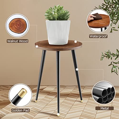 KINNARY Plant Stand Indoor, Mid Century Wood Plant Stand Plant Table for Flower Pots, Heavy Duty Metal Tall Plant Holder, Modern Home Decor Small Round Side End Table (11.8"x16") 5