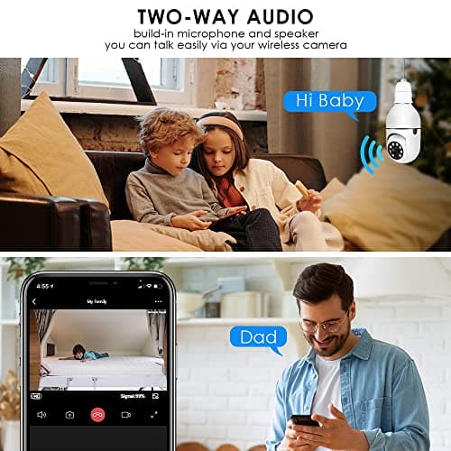 EVERSECU 4Pack HD 1080P Wireless Light-Bulb Security Camera, Work with 2.4ghz&5ghz WiFi, Motion Auto Tracking, 2 Way Audio, Spotlight Night Vision, E27 Screw-in CCTV Camera (4pcs) 5