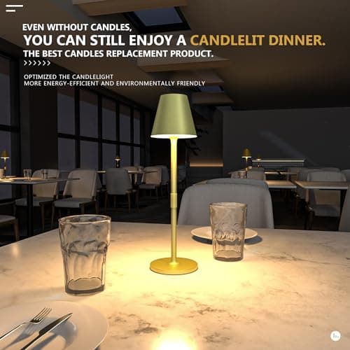 Timjorman 1-Pack Cordless Table Lamps - 5000mAh Rechargeable Battery Operated Desk Lamp, 3-Level Dimmable LED Night Light for Bedroom, Dining, Restaurant - Metal Design (Champagne Gold-1Pack) 5