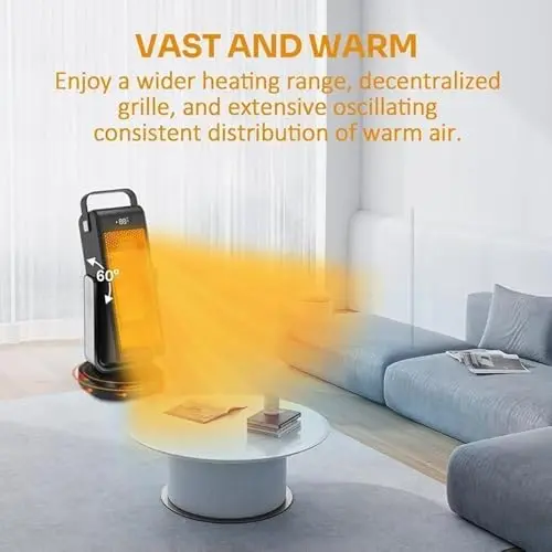 Space Heater, Portable Heater with 3D Oscillating for Large Room, 4 Mode/ECO Electric Heater, PTC Space Heaters for Indoor Use with Thermostat, Portable Space Heaters Indoor for Office/Bedroom/Home0 5