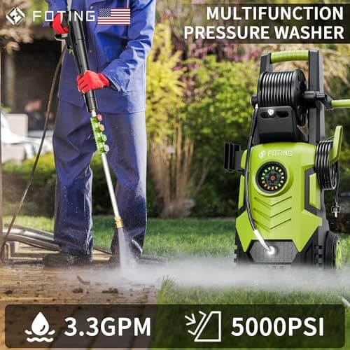 Pressure Washer 5000PSI with Adjustable Touch Screen 8 Level, 34" Tall, 4 Quick Connect Nozzles,Inlet Hose&Filter&500mlFoam 7