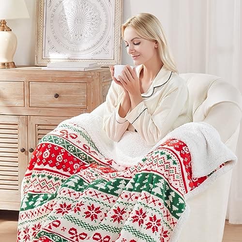 Westinghouse Heated Throw Blanket, Super Soft Flannel to Sherpa Electric Throw with 6 Heating Levels & 2-10 Hours Auto Off, Fast Heating & Overheat Protection, 50x60 Inch, Christmas Tree 6