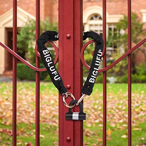 BIGLUFU Motorcycle Lock Chain Locks Heavy Duty, 120cm/4ft Long, Cut Proof 10mm Thick Colorful Square Chains with 4Keys 16mm U Lock, Ideal for Motorcycles, Motorbike, Bike, Generator, Gates 7