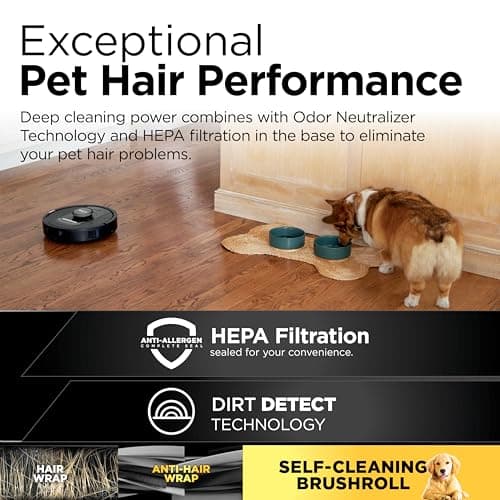 Shark PowerDetect Self-Empty Robot Vacuum with NeverStuck Technology, Auto Deep-Clean Carpets & Hardfloors, 30 Day Capacity HEPA Bagless Base, for Pet Hair, WiFi Black, AV2820S 11