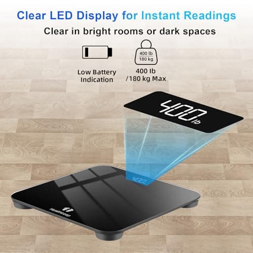 Digital Bathroom Scale for Body Weight: High-Precision 4-Sensor Accuracy, LED Display, 400lb/180kg Capacity, Safe Rounded Corners, Batteries Included 5