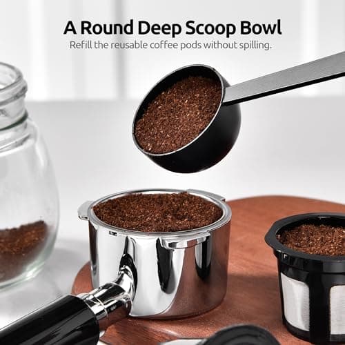 U-Taste Coffee Scoop 2 Tablespoon: 18/8 Stainless Steel Measuring Scooper for Ground Coffee, Bean, Powder, Espresso, 4.3in Long Handle Metal Meaure Spoon for Canister, Jar (2Tbsp/30ml, Black) 9