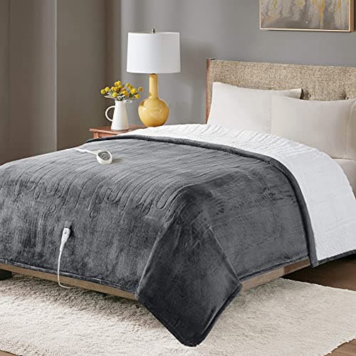 Degrees of Comfort Sherpa Plush Heated Blanket, Full Size Bed Electric Blankets with 6 Heat Settings Controller | 1-10 Hour Auto Shut Off |Washable, 72" X 84" Grey