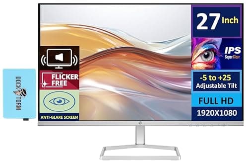 HP Series 5 527sa Monitor with Speakers (Replaces M27fwa) 27" 100Hz IPS FHD 99% sRGB 300 Nits Display, Adjustable Tilt, Flicker-Free, Anti-Glare, White/Silver w/DKZ USB Port Expander