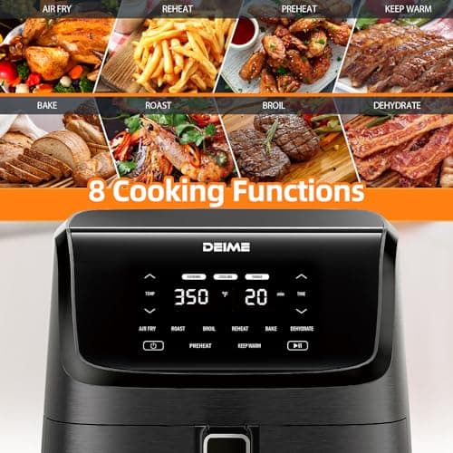 DEIME Air Fryer 7.2 QT 1700W Oilless Oven Healthy Cooker Air Fryers Large Capacity with 8 Presets, LCD Touch Screen, Customerizable Cooking, Non-Stick Basket (Black) 5