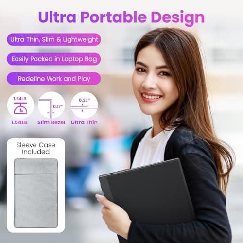 Upperizon Portable Monitor 15.6 inch FHD 87% sRGB 60Hz IPS HDR HDMI USB-C Travel Monitor for Laptop MacBook PC Surface PS5 Xbox, External Display with Kickstand & Speakers, VESA Compatible 6