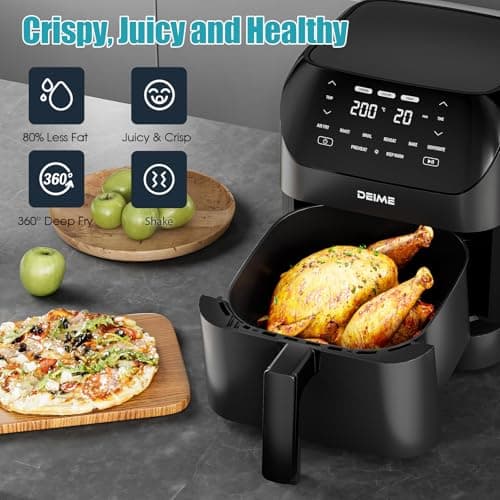 Air Fryer 6.2 QT Large Capacity Oilless Hot Air Fryers Oven 1500W Healthy Cooker with 8 Presets, Digital LCD Touch Screen, Visual Cooking Window, Non-Stick Basket, Included Recipe (Black-M) 4