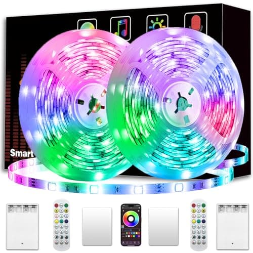 KIKO Battery Powered Led Strip Lights 33ft, 2x16.4ft USB/Battery Operated RGB LED Lights Birthday Christmas Gift with Remote for TV Backlight, Bedroom, Camping