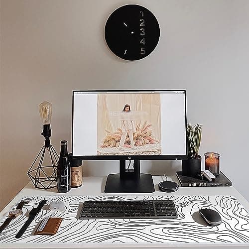 Topographic Mouse Pad XL - Large Extended Desk Mat for Gaming, Black and White Minimalist Keyboard Pad for Office & Home 8