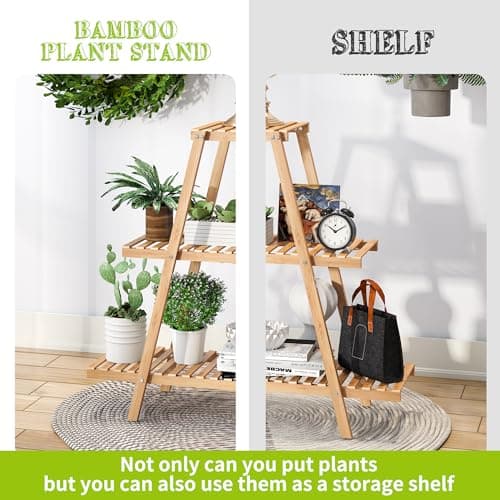 BMOSU Plant Stand Bamboo for Indoor Outdoor Tiered Plant Shelf 8 Potted Flower Holder Ladder Rack Garden Balcony Living Room Patio(3 Tier Natural) 6