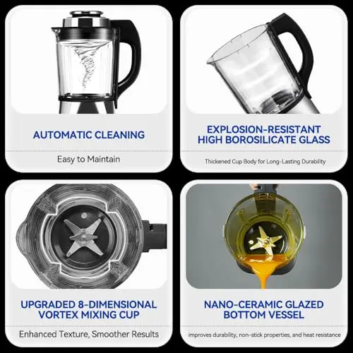 Glass Blenders for Kitchen 59oz, Stainless Steels Professional Blenders 1200W, Countertop Blender Glass Jar Food Processor Combo, 14 Preset Programs+9 Speeds, Soups, Nut Milk, Hot & Cold Blending 6