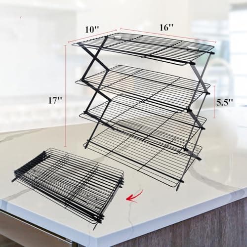 4-Tier Collapsible Cooling Rack For Baking - Expandable & Foldable Cookie Cooling Wire Rack - Baking Rack - Foldable Cooling Rack For Baking Supplies - Premium Quality & Sturdy Legs 5