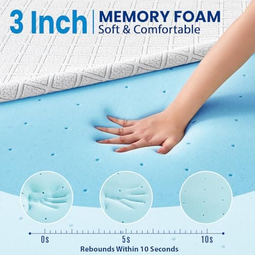 3 Inch Gel Memory Foam Mattress Topper Twin XL Size for College School Dorm,Soft Cooling Ventilated & Breathable Bed Topper for Back Pain Pressure Relief CertiPUR-US Non-Slip Washable Cover 5