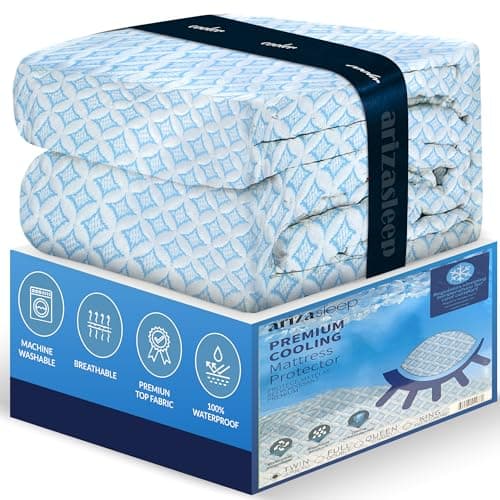 Ariza Sleep Waterproof Cooling Mattress Protector - Lightweight & Breathable Queen Mattress Protector - Soft, Temperature Regulating & Hypoallergenic 18"" Deep Pocket Mattress Cover, White