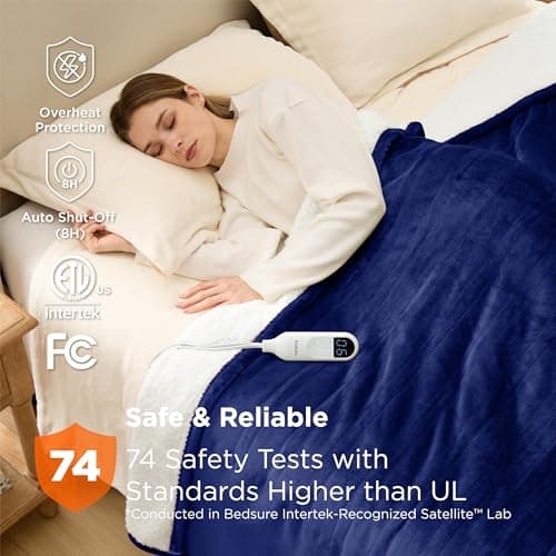 Bedsure Electric Blanket Full Size - Soft Flannel Heated Blanket, Fast Heating with 10 Time Settings & 6 Heat Settings, Warm Gift for Grandma (72x84 inches, Pageant Blue) 6