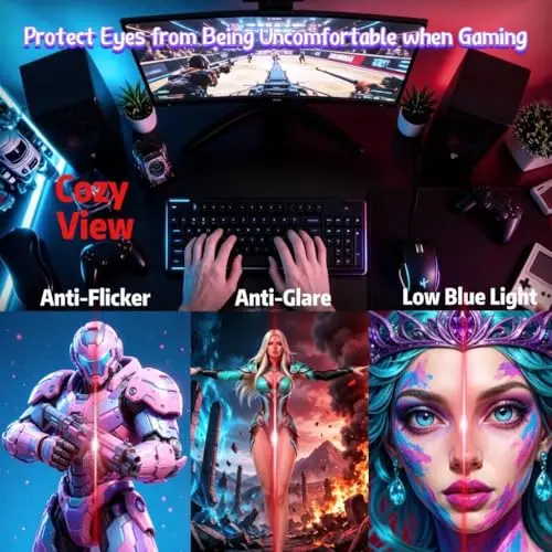 ZZA 27 Inch Curved Gaming Monitor 200Hz 180Hz 165Hz |1msMPRT |FHD 1080P Computer Monitor FreeSync|1800R|120% sRGB|HDR|Low Blue Light|HDMI DP Ports|VESA Mount|Metal Stand（No Speaker） 6