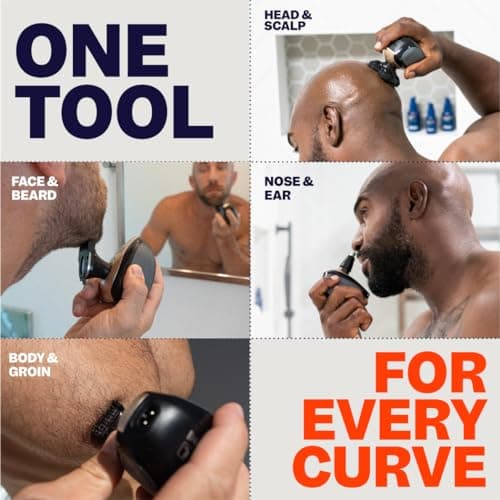 Freebird FlexSeries Electric Head & Body Hair Shaver - Mens Cordless Rechargeable Wet/Dry Skull Bald Head Back & Groin Waterproof Razor with Rotary Blades, Clippers, Nose Trimmer, Brush, Massager 5