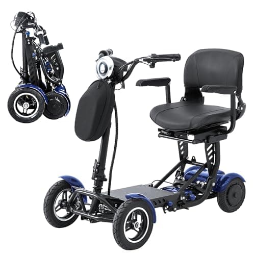 All-Terrain 4-Wheel Foldable Electric Scooter Lightweight Folding Mobility Scooter for Adults & Seniors, 25Miles Long Range, 15.6AH Lithium Battery, 3-Speed Mode, Max Load 300lbs (Standard Blue)