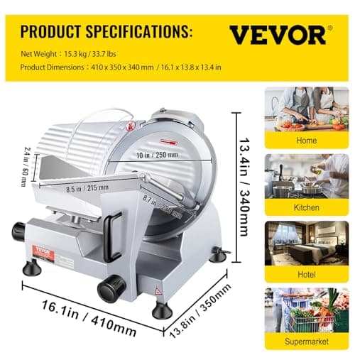 VEVOR Commercial Meat Slicer, 10 inch Electric Food Slicer, 240W Frozen Meat Deli Slicer, Premium Chromium-plated Steel Blade Semi-Auto Meat Slicer For Commercial and Home use 7