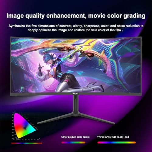 YXPC 34 inch Curved Gaming Ultrawide Monitor 100hz 3440x1440,1ms(MPRT), 21:9,4000:1,1500R ,HDR, 300nits, sRGB 99%,Blue Light Filter, HDMI 2.0×2,DP 1.4×2，Lifting base, supports wall mounting（100*100mm） 6