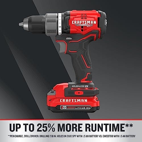 CRAFTSMAN RP+ Cordless Drill/Driver Kit, with 2 Batteries and Charger, Brushless (CMCD713C2) 8