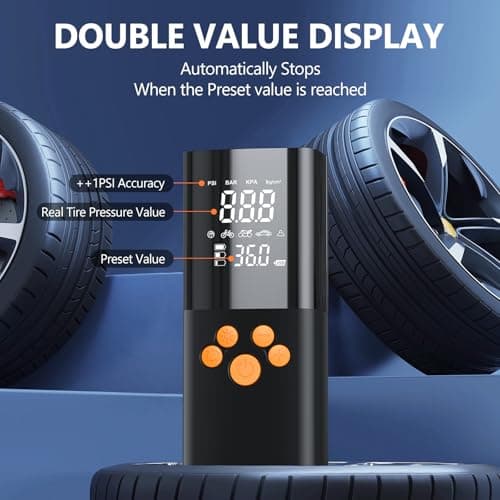 Tire Inflator Portable Air Compressor, 180PSI Air Pump for Car Tires with 25000mAh Battery, One Click Smart Air Pump Tire Inflator for Car, Motorcycle, Bicycle and More with Tire Pressure Gauge 5