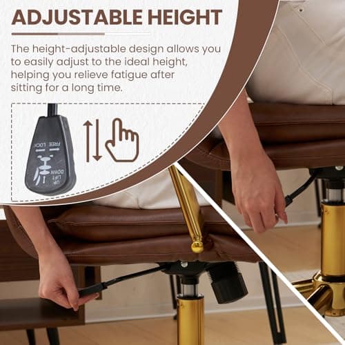 MOJAY Mid-Back Ergonomic Leather Office Desk Chair, Modern Upholstered Computer Chair, Executive Office Chair with Arms, Swivel Adjustable Rolling Chair with Gold Base (Brown) 5