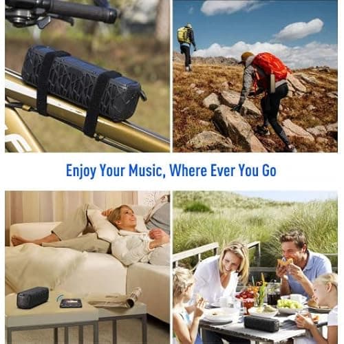 ABFOCE Solar Bluetooth Speaker 60 Hours Play Time 5000mAh Power Bank Outdoor Portable Wireless Dual Speaker with Mic Stereo Sound Bass, for Home, Hiking, Travel, Riding, Beach, Camping-Black 5