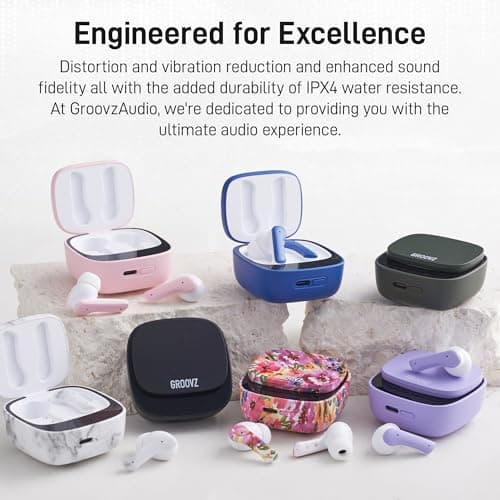 Groovz True Wireless Earbuds with Charging Case - Designed and Engineered in The USA - IPx4 Water Resistant Bluetooth Earbuds Compatible with Apple & Android - 27Hr Battery Life - Deep Purple 9