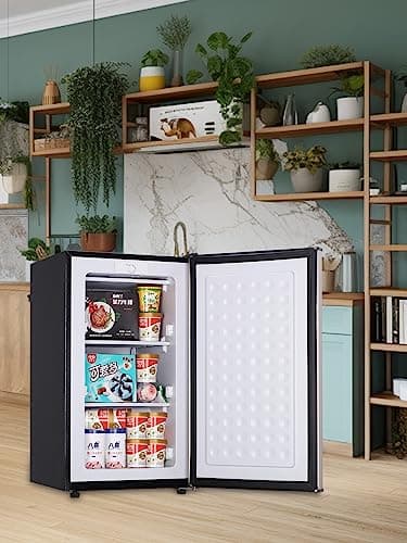 3.2 Cu.ft Upright Freezer, KRIB BING Mini Freezer with Net Shelves, Freestanding Freezer with Adjustable Thermostat for Home/Kitchen/Office, Silver 6