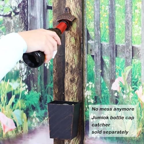 Jumiok Antique Copper Wall Mounted Bottle Opener Rustic Cast Iron Beer Cap Opener Screw in Wall for Wooden Board Carrier 3