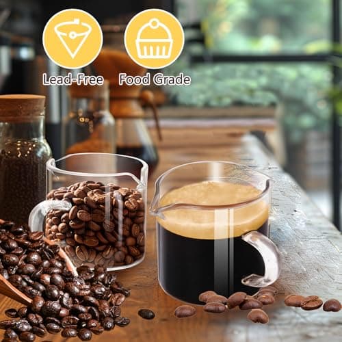 HCengTriz Espresso Cups 4-Piece set, 4 OZ Double Spout Cup with Handle, Espresso Shot Glass with V-Shaped Spout for Espresso Machine, Milk Cup (Espresso cups) 6