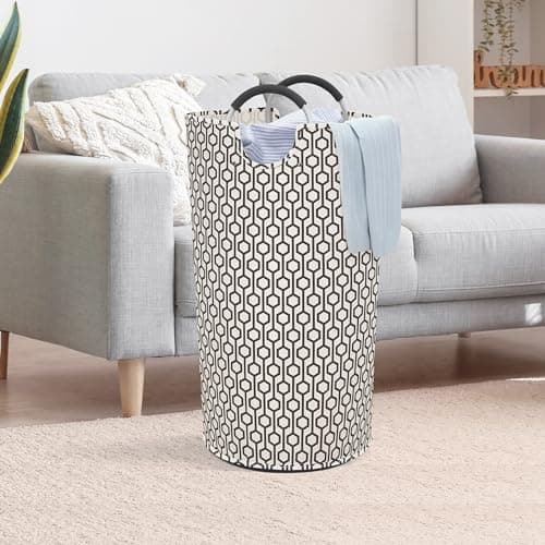 STORAGE MANIAC 2 Pack 90L Large Collapsible Freestanding Hamper, Waterproof Laundry Bag with Padded Handles, Folding Tall Clothes Hamper, Hexagon 9