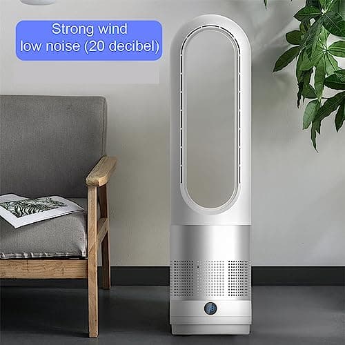 Voagupa Bladeless Heater and Fan Combo, All the Season, 80° Oscillating with Remote and Touch Control, 8H Timer, 24 Inch, Floor Fan for Indoor Use, Large Room, Silver White 6